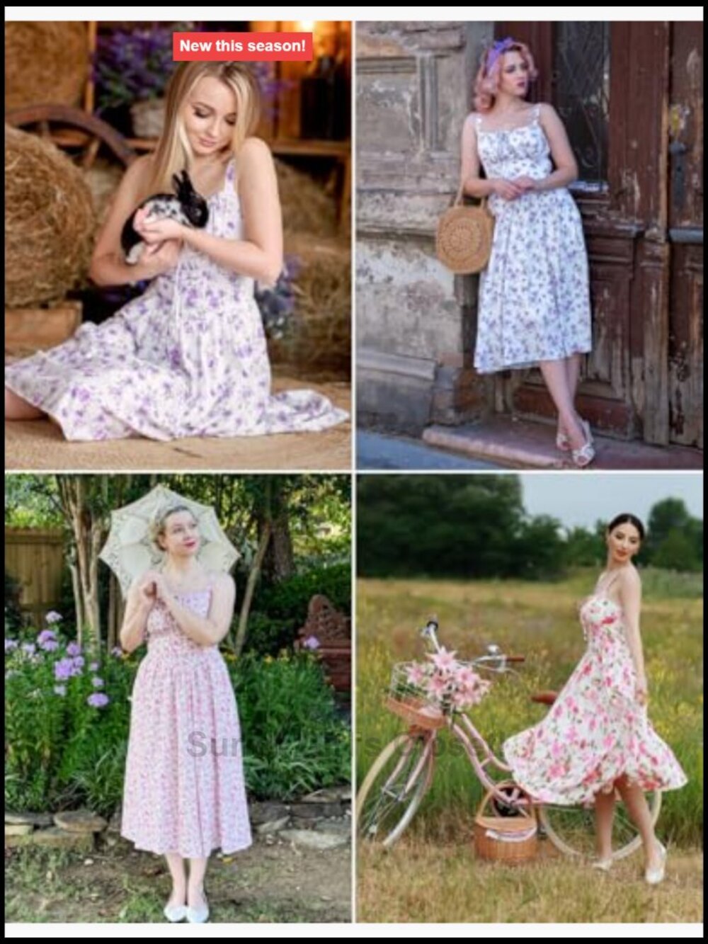 Floral Corset Midi Dress Smocked Back A-Line Summer Sundress - Picture 6 of 7